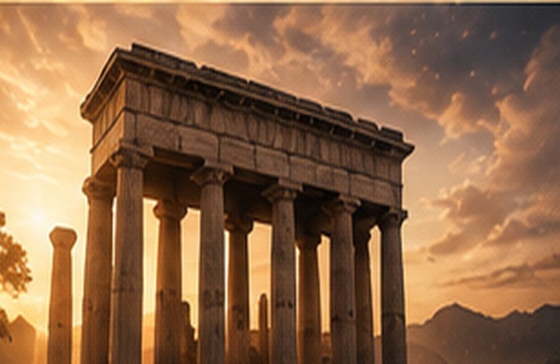 Ancient temple in golden light