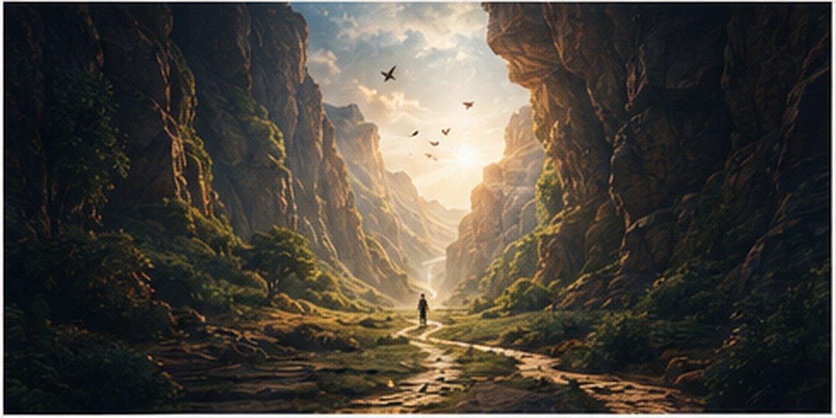 A path opening into a luminous mountain valley